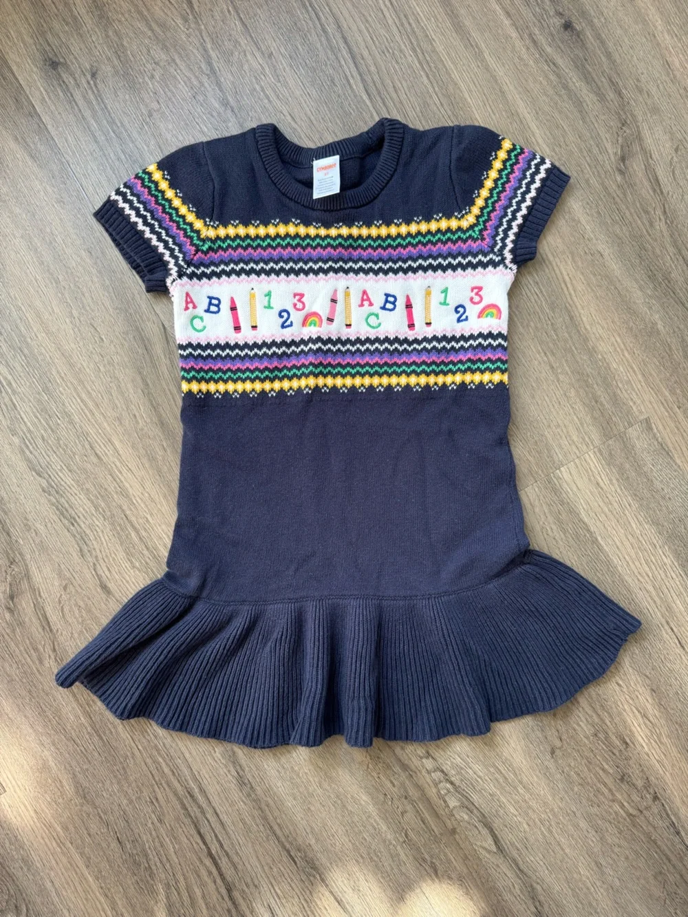 Gymboree 5T Navy Knit Dress with Back-to-School Motifs